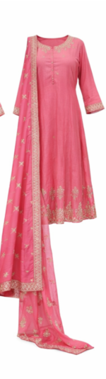 Women’s Pink Embroidered Kurta Sharara Set with Dupatta | Ethnic Festive Wear Suit - Image 4