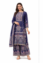Women’s Printed Kurta Palazzo Set with Dupatta | Stylish Ethnic Wear Suit Set (Navy Blue & Multicolor) - Image 2