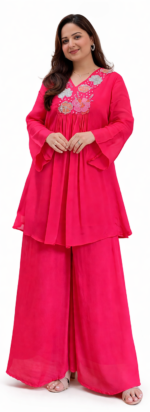 Stylish Pink Kurta Palazzo Set for Women | Embroidered Ethnic Party Wear Dress - Image 2