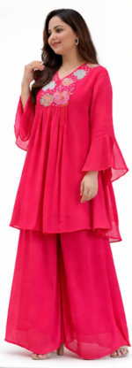 Stylish Pink Kurta Palazzo Set for Women | Embroidered Ethnic Party Wear Dress - Image 3