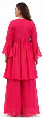 Stylish Pink Kurta Palazzo Set for Women | Embroidered Ethnic Party Wear Dress - Image 4