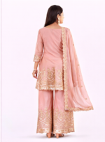 Women’s Peach Embroidered Kurta Palazzo Dupatta Set | Festive Ethnic Wear - Image 3