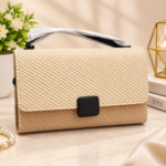 Beige Woven Handbag for Women – Stylish Handheld Clutch