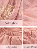 Women’s Peach Embroidered Kurta Palazzo Dupatta Set | Festive Ethnic Wear - Image 4