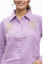 Women Lavender Cotton Co-ord Set with Embroidery | Stylish Shirt & Palazzo Set - Image 3