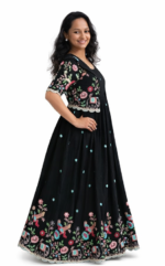 Women’s Embroidered Vichitra Silk Anarkali Gown with Detachable Jacket - Image 4