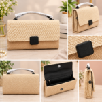 Beige Woven Handbag for Women – Stylish Handheld Clutch - Image 2