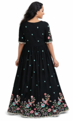 Women’s Embroidered Vichitra Silk Anarkali Gown with Detachable Jacket - Image 3