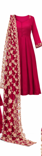 Women’s Hot Pink Anarkali Kurta Set with Palazzo & Embroidered Dupatta | Party & Festive Wear - Image 5