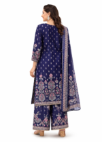 Women’s Printed Kurta Palazzo Set with Dupatta | Stylish Ethnic Wear Suit Set (Navy Blue & Multicolor) - Image 4