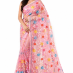 Blush Pink Resham Kota Hand-Embroidered Silk Saree – Vibrant Multicolor Threadwork (No Blouse Piece)