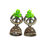Trendy Floral Jhumka Earrings | Antique Gold Jhumka | Multicolor (Pink, Orange, Green) | Ethnic & Party Wear - Image 3