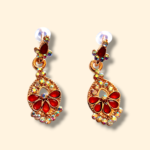 Elegant Red Stone Floral Drop Earrings | Gold Finish Crystal Earrings | Party & Ethnic Wear Jewellery for Women & Girls