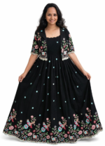 Women’s Embroidered Vichitra Silk Anarkali Gown with Detachable Jacket