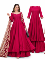 Women’s Hot Pink Anarkali Kurta Set with Palazzo & Embroidered Dupatta | Party & Festive Wear - Image 4
