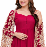 Women’s Hot Pink Anarkali Kurta Set with Palazzo & Embroidered Dupatta | Party & Festive Wear - Image 3