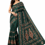 Bottle Green Assam Silk Saree with All-Over Handcrafted Kantha Stitch