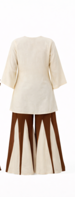 Women Cream & Brown Embroidered Kurta Set | Designer Ethnic Co-ord Set with Palazzo | Party & Festive Wear - Image 4