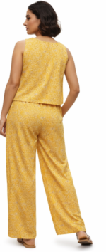 Women’s Yellow Printed Co-ord Set | Sleeveless V-Neck Top & Wide Leg Pants Casual Outfit - Image 3