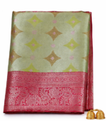Women’s Premium Green Silk Saree with Red Zari Border | Designer Party Wear Silk Saree