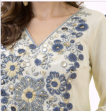 Cream & Blue Embroidered Kurta Palazzo Set for Women | Designer Ethnic Wear - Image 4