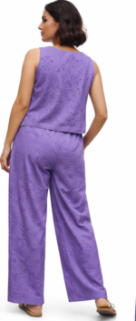Women’s Purple Printed Co-ord Set | Sleeveless V-Neck Top & Wide Leg Pants Casual Outfit - Image 3