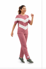 Women’s Cotton Lounge Wear Set | Stylish Co-Ord Tracksuit | Casual Activewear T-Shirt & Pant Set (Dusty Rose) - Image 2