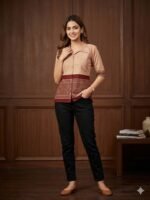 Women Ajrakh Print Cotton Shirt | Half Sleeve Ethnic Casual Top with Front Button Design - Image 2