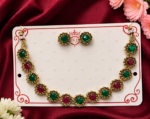 Slayo Red and Green Stone Necklace and Earrings Set for Women - Image 2