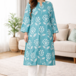 Women Teal Green Floral Cotton Kurti | Stylish Printed Kurta | Casual & Office Wear (M–XXL)