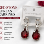 Red Stone Korean Earrings for Women | Elegant Drop Earrings with Crystal Finish | Trendy Fashion Jewelry