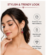 Red Stone Korean Earrings for Women | Elegant Drop Earrings with Crystal Finish | Trendy Fashion Jewelry - Image 4