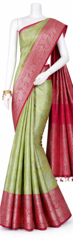 Women’s Premium Green Silk Saree with Red Zari Border | Designer Party Wear Silk Saree - Image 4