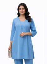 Women’s Sky Blue Kurta Pant Set | Elegant Straight Kurta with Pants | Casual & Office Wear - Image 3
