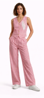 Women’s Pink Striped Co-ord Set | Sleeveless Vest & Pant Suit | Stylish Casual & Office Wear - Image 2