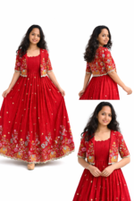 Women Anarkali Gown with Embroidered Jacket | Party Wear Ethnic Dress (Wine Red) - Image 6