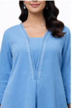 Women’s Sky Blue Kurta Pant Set | Elegant Straight Kurta with Pants | Casual & Office Wear - Image 4