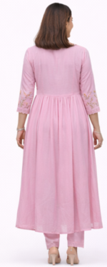Women Pink Anarkali Kurta Set with Dupatta | Embroidered Ethnic Wear Party & Festive Dress - Image 3