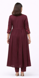 Women’s Maroon Embroidered Anarkali Kurta Set with Dupatta | Ethnic Party Wear - Image 3