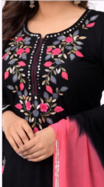 Black Embroidered Kurta Set for Women with Pink Dupatta | Ethnic Party Wear Kurti Set - Image 4