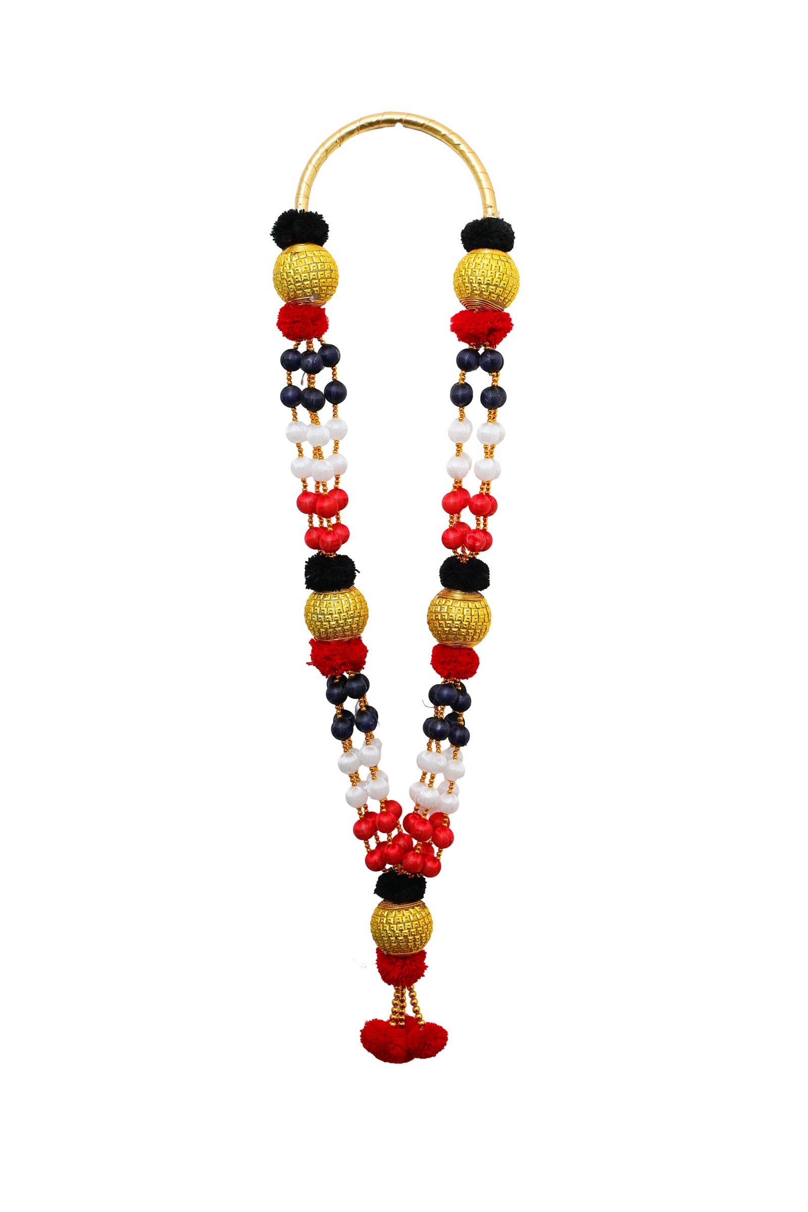 IMG_3939 copy ADMK Party Malai | Traditional 4 Line ADMK Malai | 40 Inch Artificial Garland | Black White Red Gold Beads | VIP Welcome Decoration - Image 1