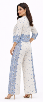 Women’s White & Blue Printed Co-Ord Set with Jacket | Stylish Western Outfit - Image 2