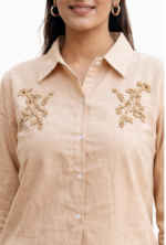 Women’s Beige Cotton Co-ord Set | Casual Shirt & Pant Set | Summer Comfortable Outfit for Women - Image 4