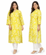Yellow Floral Printed Kurta Set for Women | Stylish Ethnic Wear Kurta with Pants | Festive & Daily Wear - Image 2