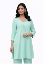 Women’s Mint Green Kurta Pant Set | Elegant Straight Kurta with Pants | Casual & Festive Wear - Image 3