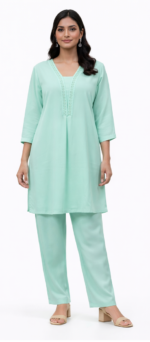 Women’s Mint Green Kurta Pant Set | Elegant Straight Kurta with Pants | Casual & Festive Wear - Image 2