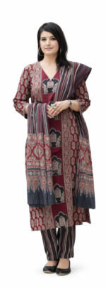 Women Maroon Printed Kurta Set with Dupatta | Ethnic Traditional Wear Suit - Image 2