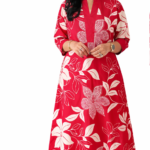 Women Red Floral Cotton Kurti Dress | Stylish Printed A-Line Kurta