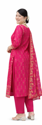 Women’s Purple Pink Printed Kurta Set with Dupatta | Ethnic Wear Straight Kurti Pant Set for Women - Image 3