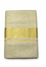 Micro Checked Cotton Blend Kerala Saree for Women | Off White Kasavu Saree with Gold Border - Image 4